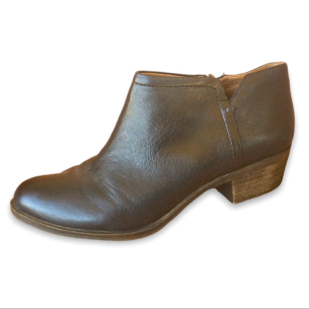 Lucky Brand Ankle Black Brown Leather Ankle Bootie Boot Heel Cowboy